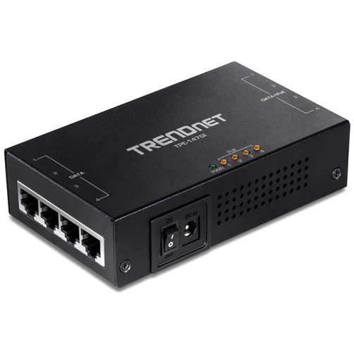 TRENDnet 65W 4-Port Gigabit PoE+ Injector, TPE-147GI, 4 x Gigabit Ports(Data in), 4 x gigabit PoE Ports(Data + PoE Out), Multi-Port PoE+ Injector up to 100m(328 ft.), Add PoE+ Power to Non-PoE Switch