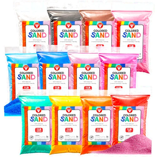 Hygloss Colored Play Sand – Assorted Craft Sand for Christmas Sand Art, 12 Vibrant Colors,1 lb Bags – Perfect for Holiday Gifts, DIY Decorations, and Creative Christmas Crafts - 12 lb Total