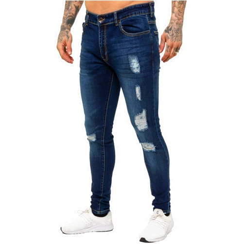 Ze ENZO 989Zé ENZO Mens Skinny Ripped Jeans Casual Stretch Distressed Denim Pants