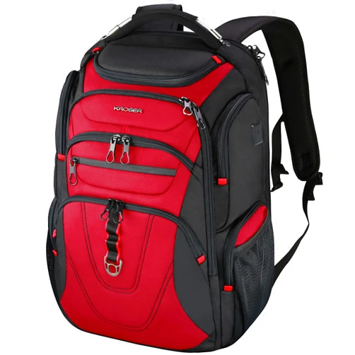 KROSER Friendly Travel Laptop Backpack 17.3 inch XXXL Gaming Backpack Water-Repellent College Daypack Business Backpack with RFID Pockets & USB Port for Men/Women-Black/Red