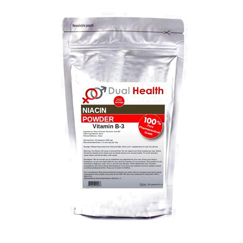 Dual Health Body & Mind Niacin Powder (250g - 8.8oz) Vitamin B3 Bulk Supplement Immediate Release Niacin with Flush Nicotinic Acid Non-GMO, Vegan, Gluten Free Fast Absorption No GMOs, Fillers, Additives, Metals