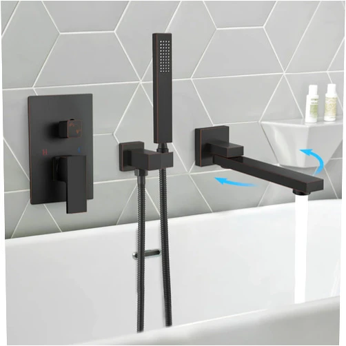 gotonovo Wall Mounted Bathtub Faucet with Hand Held Sprayer,Tub Shower Faucet Set,Single Handle Bathroom Shower System Mixer for Tub,Rough-In Valve Included Swivel Tub Spout Oil Rubbed Bronze