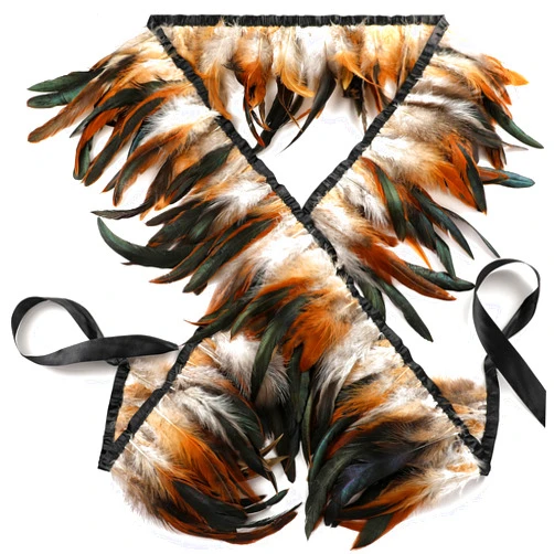 Holmgren Natural Rooster Feather Trim - 2 Yards 5-7inch Rooster Feathers Fringe Trim for Feather Shawl Cape, Gloves, Dress Costume and Home Party Decoration (Natural)