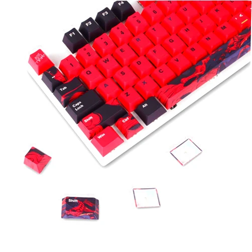 Salschapin Teru x X-raypad PBT Keycaps - Cerberus Keyboard Key Caps, Customized Low-Profile Shiny-Through Keycaps, 110-Cute Keycaps Set for 82/84/87 Cherry MX Mechanical Keyboard - Red (Single Keycaps)