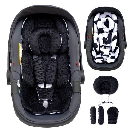 THE KENKYO Infant Car Seat Insert with Extra Headrest for Preemie to Toddler, Adjustable Baby Car Seat Head Support with Shoulder Pads, Breathable Air Mesh & Mink Dot Newborn Carseat Insert