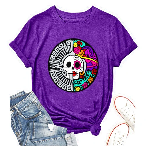 CAZYCHILD Day of The Dead Shirts for Women Dia De Los Muertos Skeletons Mexican T-Shirt Sugar Skull Shirt Halloween Tops