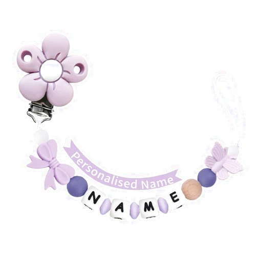 Verxcty Personalized Baby Pacifier Clip with Name,Customized Name Silicone String Clip for Boy Girl (Purple)