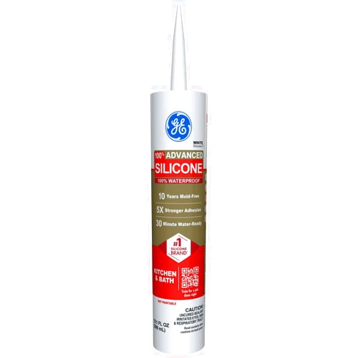 GE Advanced Silicone Caulk for Kitchen & Bathroom - 100% Waterproof Silicone Sealant, 5X Stronger Adhesion, Shrink & Crack Proof - 10 oz Cartridge, White, Pack of 1
