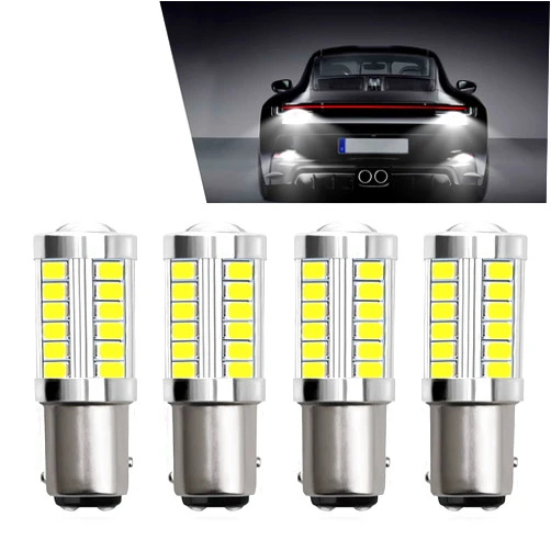 Pinflaw Pack-4 Automotive 1157 LED Brake Light, BAY15D 33SMD Double Contact High-brightness Bulb with Condenser Lens, Alloy Cooling Bulb 50000H Long-life Replacement, Universal for Cars (White)