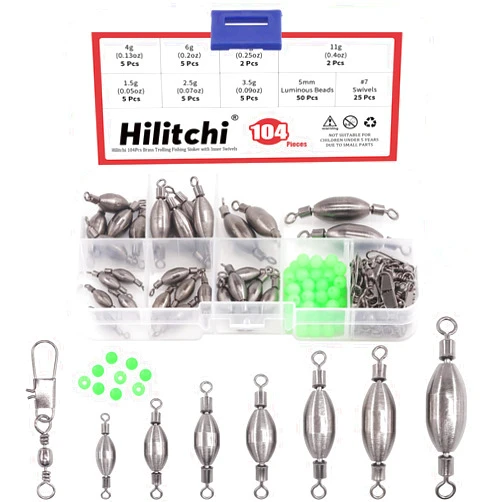 Hilitchi Brass Fishing Weights Inline Trolling Fishing Sinker with Inner Swivels