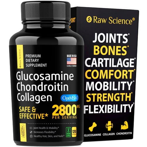 S RAW SCIENCE Glucosamine Chondroitin MSM Capsules - Joint Support Supplement for Adults, 2800 mg Triple Strength Vitamins: Glucosamine HCL, Chondroitin Sulfate with OptiMSM - Reduces Joint Discomfort, 120 Capsules