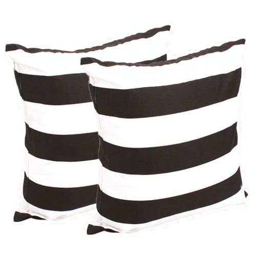 Leaveland White and Black Stripe Set of 2 18x18 Inch Cotton Linen Square Throw Pillow Case Decorative Durable Cushion Slipcover Home Decor Sofa Standard Size Accent Pillowcase