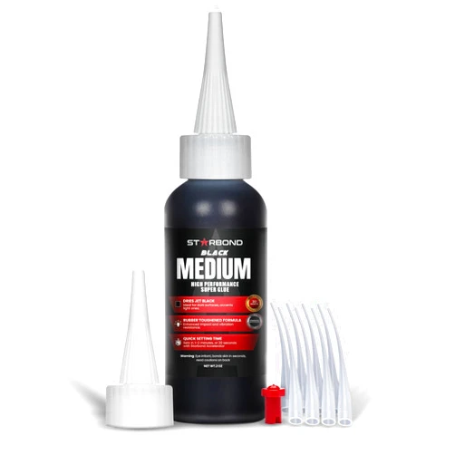 Starbond 2 oz. Black Medium CA Glue (Premium Cyanoacrylate Super Glue) Crack Filler 150 CPS Viscosity for Woodworking, Woodturning, Carpentry, Guitar, RC Hobby