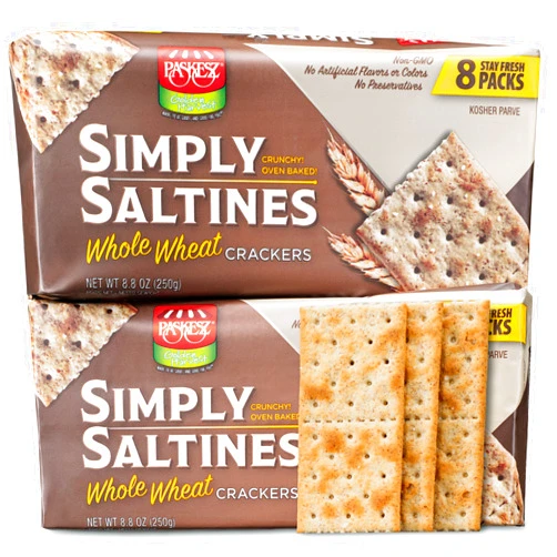 Tribello Paskesz Simply Saltines Crackers - Whole Wheat Saltine Crackers - Light and Crispy Oven-Baked Soup Crackers, Ready to Dip, Non-GMO, 8.8 Ounce - Pack of 2