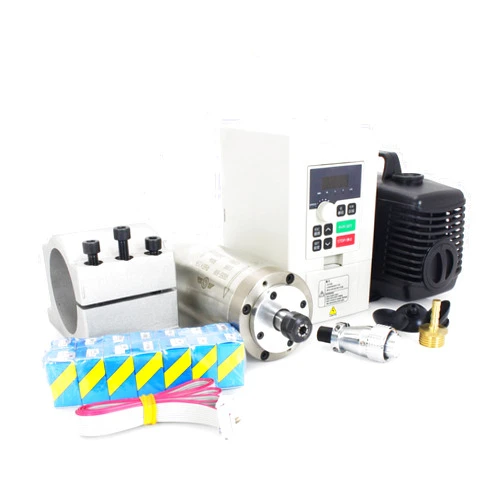 RATTMMOTOR 800W Water Cooled Spindle Kit, 65mm Spindle Motor 0.8KW 110V 400HZ+1.5KW VFD 110V Single to 3 Phase Inverter Variable Frequency Drive+65mm Spindle Mount+ER11 Collet+80W Water Pump for CNC