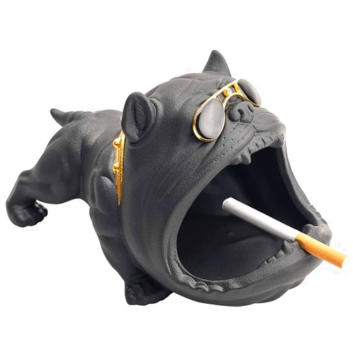 Seihoae Ceramic Cartoon Animal Ashtray, Large Capacity Cute Cartoon Dog Creative Ashtray for Indoor Outdoor Use, Office Desktop and Home Decorations (Bulldog ashtray)