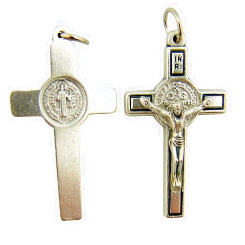 Lumen Mundi Saint St Benedict Oxidized Silver Crucifix Mini Size 3/4
