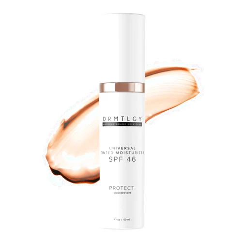 DRMTLGY Anti-Aging Tinted Moisturizer with SPF 46. Universal Tint. All-In-One Light Sheer Coverage Tinted Face Sunscreen with Broad Spectrum Protection Against UVA and UVB Rays. 1.7 oz