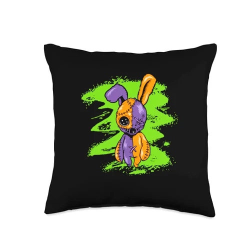 Needle Witch Spell Occult Voodoo Doll Stitch Tees Bunny Rodent Rabbit Dolls Curse Witch Witchcraft Black Magic Throw Pillow, 16x16, Multicolor