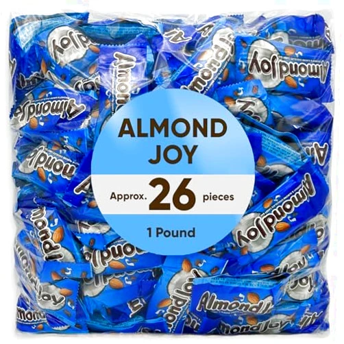 CHAIN & JO SWEETS AlmondJoy Milk Chocolate Coconut & Almond Gluten Free 1 Pound Approx 26 Pieces - Snack Size Milk Chocolate Coconut & Almond - Individually Wrapped Bulk Candy Chocolate Candy- Groceries Snacks for Adults and Kids, Candy for Office