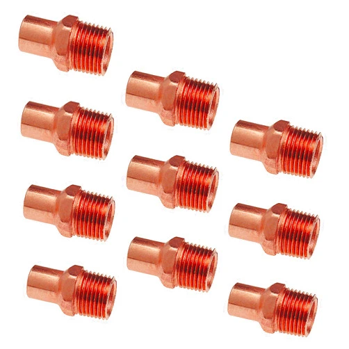 PROCURU 10-Pack 1-Inch Copper Male Street Fitting Adapter FTG X MNPT, Certified Safe for Potable Water (CWMS0100-10P)