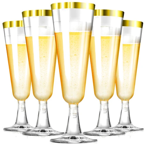 SUREHOME Champagne Flutes Plastic Champagne Glasses Disposable 100 Pack Gold Rim Mimosa Glasses Acrylic Wedding Toasting Cocktail Cups for Graduation Easter Birthday Party Supplies 2026 Decorations