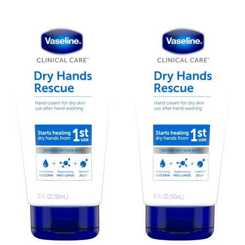 Vaseline Hand Cream, Clinical Care Dry Hands Rescue – Fragrance-Free Hand Lotion for Extremely Dry Skin Petroleum Jelly, Glycerin & Pro-Lipids, 5.1 Oz Ea (Pack of 2)