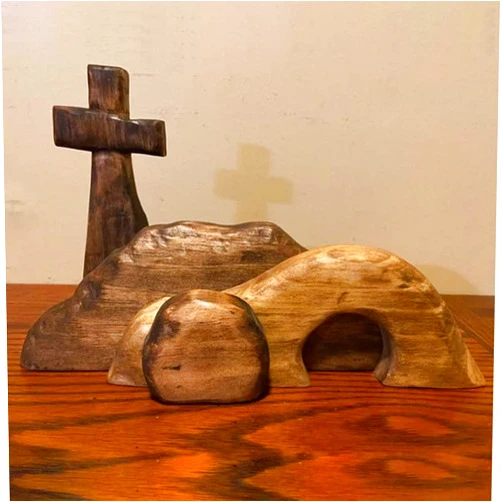 Mifebshe Jesus Tomb Easter Ornament, Empty Tomb Easter Scene, Wooden Easter Jesus Sign Tiered Tray Decoration for Home Company Church Cross Decoration