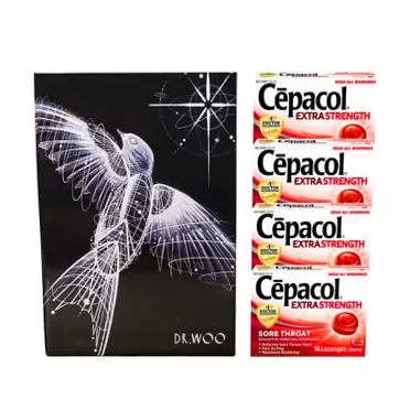 Cepacol Extra Strength Sore Throat Lozenges, Oral Pain Reliever, Cherry Flavor with Menthol, 16ct x 4 Pack (64 ct) Dr Woo Designed Customized Gift Box