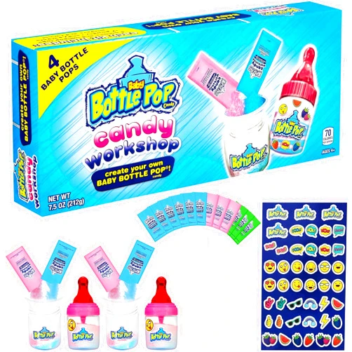 Baby Bottle Pop Easter Candy for Kids and Teens, Candy Making Kit for Kids, 4 Count Lollipops w/Sugar Dip in Assorted Fruity Flavors, for Party Favors, Gifts, Birthdays, Easter Baskets