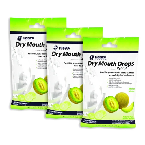 Hager Pharma Dry Mouth Drops with Xylitol Melon 26 EA - Buy Packs and SAVE (Pack of 3)