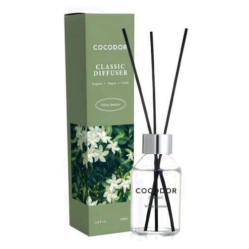 Cocod'or COCODOR Classic Reed Diffuser/White Jasmine/3.4oz(100ml)/1 Pack/Fragrance Scent Essential Oil with Stick Diffuser Set for Home Bathroom Shelf Décor