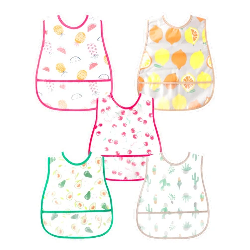 R HORSE 5Pcs Baby Bibs Set Toddler Bibs with Crumb Catcher Pocket & Snap Button Waterproof Baby Feeding Bibs for 6-24 Months