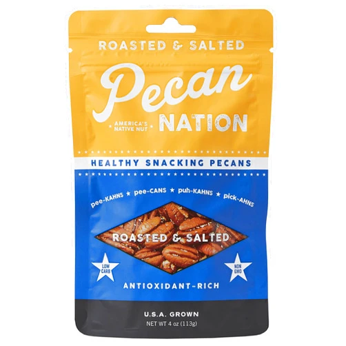 Pecan Nation Salted Pecan Halves 4 oz., Natural, No preservatives, Antioxidant-Rich, Low Carb, Dry Roasted, Healthy Nut Snack for Adults and Kids