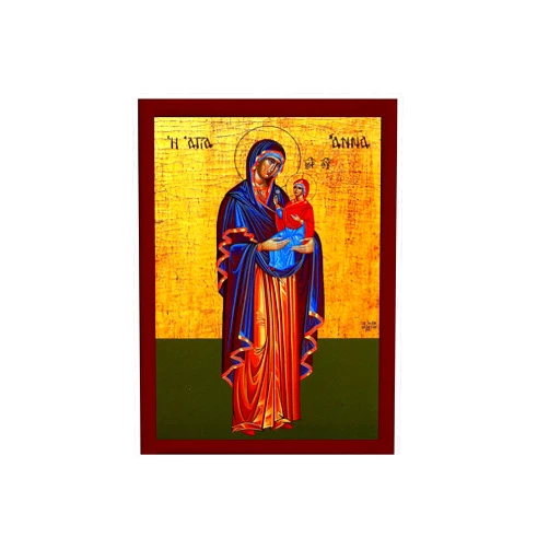 Handmade Saint Anna icon Mother of Virgin Mary, Byzantine art wall hanging of Agia Anna, Greek Handmade Orthodox icon of Saint Anne, religious gift