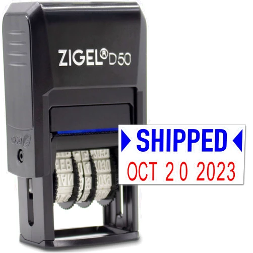 ZIGEL D50 Date Stamp with Phrase - Self Inking Date Stamp - Black (Blue/Red, Shipped)