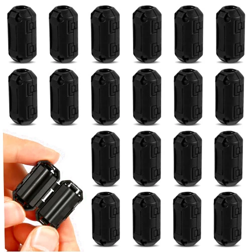 PEUTIER 20pcs Clip-On Ferrite, Ferrite Core Bead Ring Core RFI EMI Noise Suppressor Cable Clamp Clip Filter for 7mm Diameter Cable (Black)