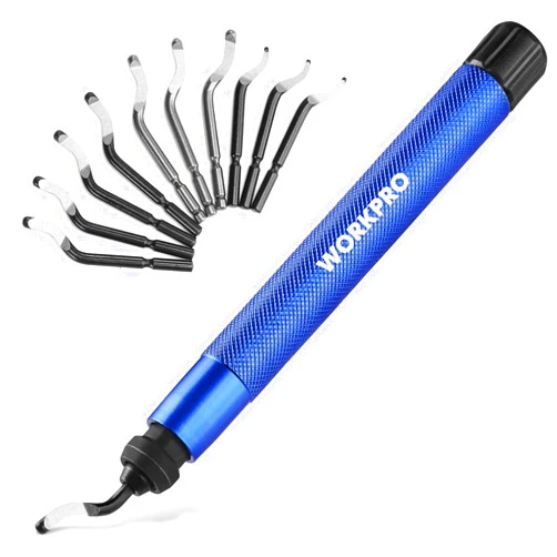 WORKPRO Deburring Tool with 11 Extra High Speed Steel Swivel Blades - 360 Degree Rotary Head Deburring Tool for Metal, Resin, Aluminum, Copper, Plastic, 3D Printing, Wood
