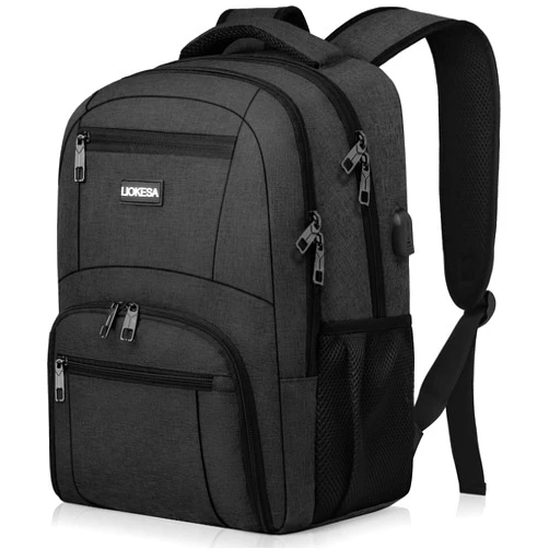 Liokesa Backpack for Men Women, School Backpacks for Teen Boys Girls, Water Resistant Laptop Backpack with USB Charger, 15.6 Inch Black College Bookbag
