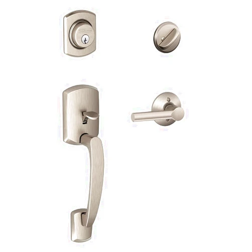 SCHLAGE Greenwich Single Cylinder Handleset and Broadway Lever, Satin Nickel (F60 GRW 619 BRW)