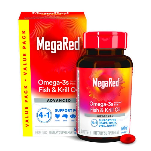 Megared Omega-3 Fish Oil + High Absorption Krill Oil 500mg Softgels, MegaRed Advanced 4in1 (80 count in a bottle) Concentrated Omega-3 Fish & Krill Oil Supplement