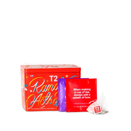 T2 Tea Random Acts of Tea, 20 Tea Variety Pack, Assortment Tea Sampler, Teabag Sachets, 20 Teas in Festive Feature Tin, Mix of Black, Green, Herbal and Fruit Tea