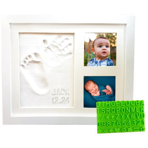 Baby Mushroom Baby Hand & Footprint Frame Keepsake Kit | Capture Milestone Moments with Safe Clay, Stencil Set & Wood Frame | Perfect Newborn Gift for Baby Showers | White