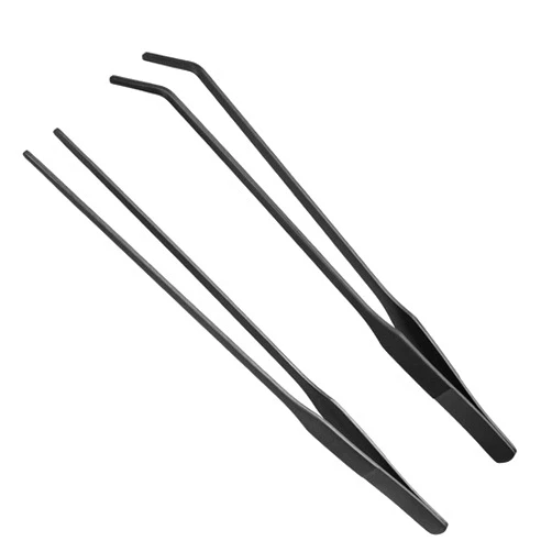Wenplus 2PCS Aquarium Tweezers Stainless Steel Straight and Curved Tweezers Set Long Handle Reptile Feeding Tongs for Aquatic Plants Lizards Spider Snakes Garden Repairing - 10.6inch, Black
