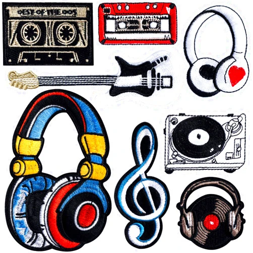 PAGOW 8Pcs Iron on Patches for Jackets hip hop, Music Series Embroidery Patch Suitable for Clothes Dress Hat Pants Shoes Curtain, DIY Embroidery Patch Sewing Craft Decoration