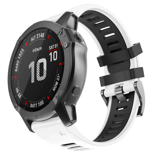 OVERSTEP Compatible with Fenix 6X Watch Band 26mm QuickFit Silicone Strap for Garmin Fenix 7X/Fenix 6X Pro/Fenix 5X/Fenix 5X Plus/Descent Mk2, Mk2i Smartwatch(White-Black)