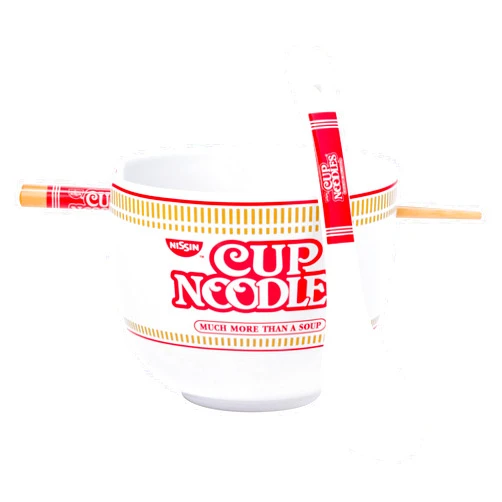 Silver Buffalo Nissin Cup Noodles Much More Than a Soup Ceramic Ramen Noodle Rice Bowl with Chopsticks and Spoon, Microwave Safe, 20 Ounces