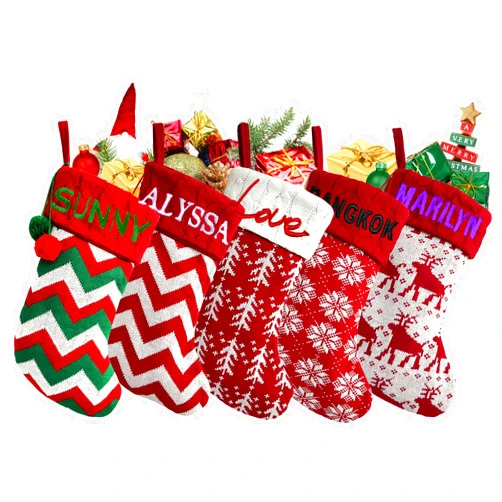 Slavna Personalized Christmas Stockings,Pack of 5,4,3,2,1 Embroidered Knitted Custom Monogram Christmas Stocking with Name,18