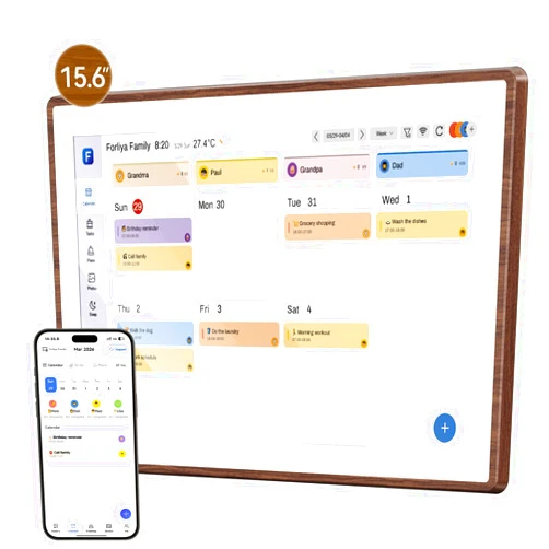 ANKRA 15.6-Inch Family Digital Calendar, Kids Chore Chart with Rewards, Reminder Display, Wall & Desk Touchscreen Smart Planner, Home Schedule Organizer, Electronic Calendar, Gift for Families(Walnut)