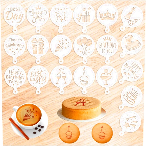 Abeillo 20 Pieces Cookie Stencils Plastics Coffee Stencils Latte Art Reusable Cake Stencil Templates, DIY Cookie Stencil Painting Molds for Cookies Baking Dessert Cappuccino